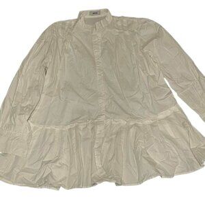 Beige Button Front Babydoll Shirt Women’s Long Sleeve Top